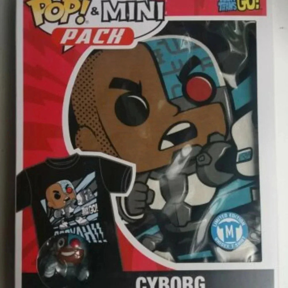 NEW FUNKO POP TEEN TITANS CYBORG Tee & Vinyl Figur - Picture 2 of 4